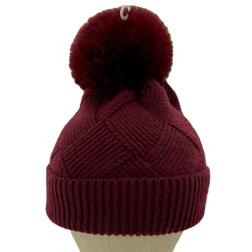 Norla Handmade Red Alpaca Wool Blend PomPom Knit Beanie Hat Burgundy NEW
